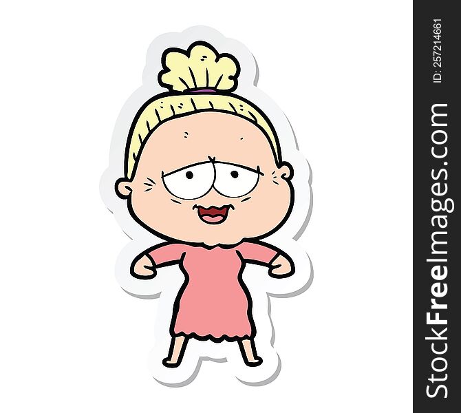 sticker of a cartoon happy old lady