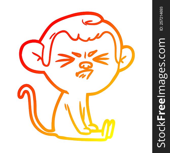 Warm Gradient Line Drawing Cartoon Angry Monkey