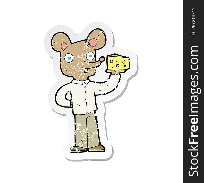retro distressed sticker of a cartoon mouse holding cheese
