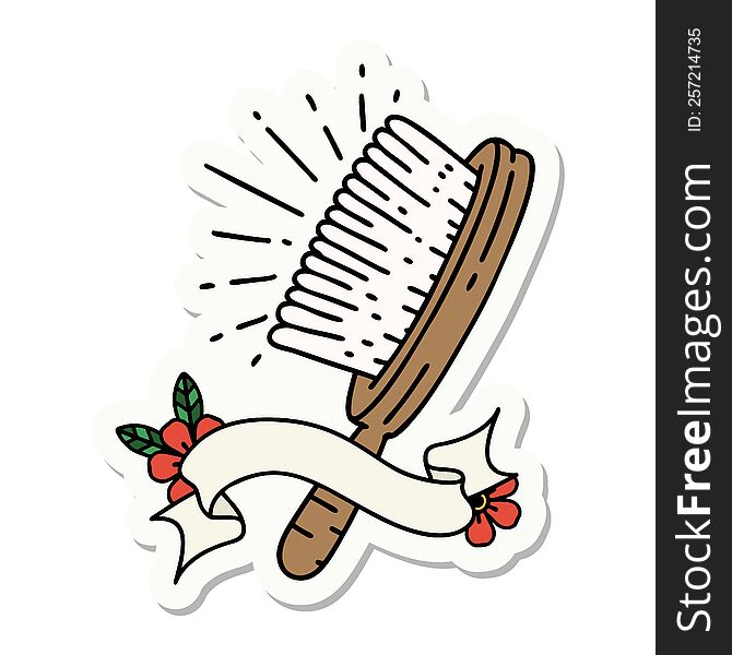 Sticker Of Tattoo Style Hairbrush