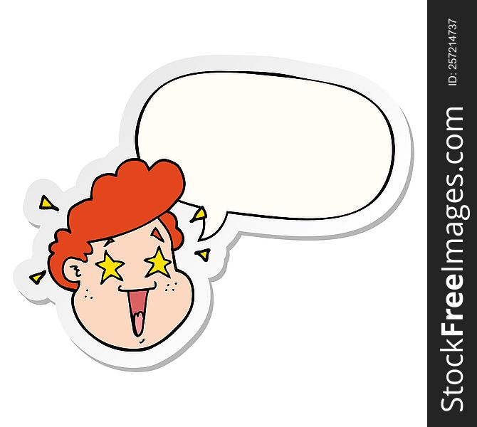 Cartoon Happy Face And Speech Bubble Sticker