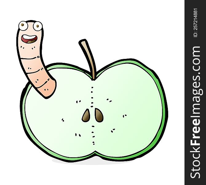 Cartoon Apple With Worm