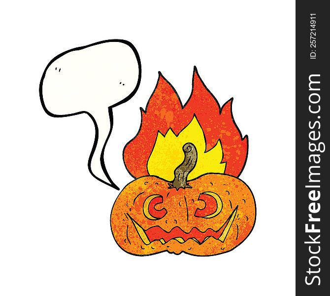freehand drawn texture speech bubble cartoon flaming halloween pumpkin