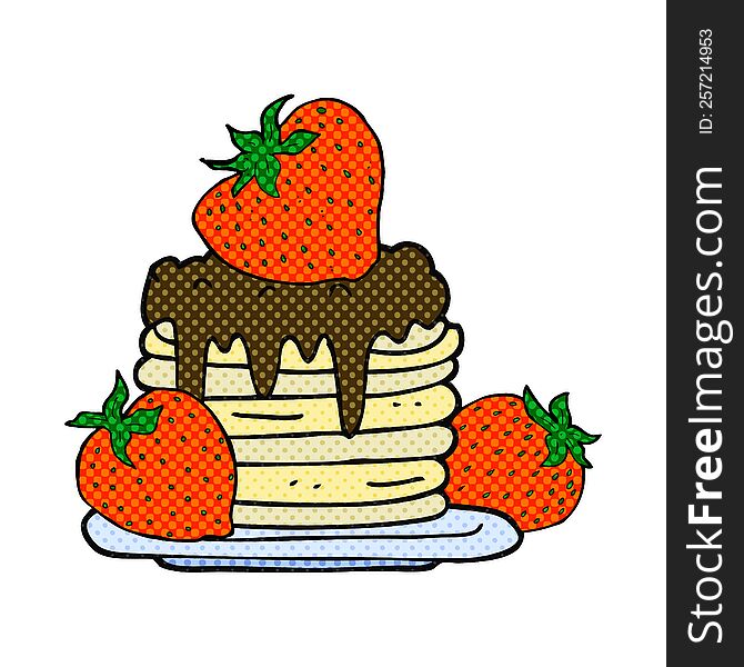 freehand drawn cartoon pancake stack with strawberries
