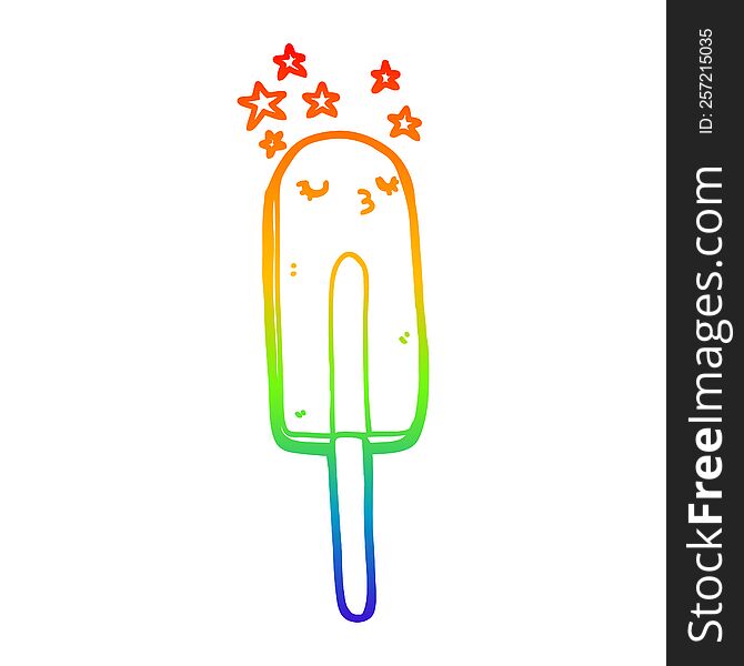 Rainbow Gradient Line Drawing Cartoon Ice Lolly