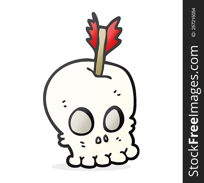 freehand drawn cartoon skull with arrow