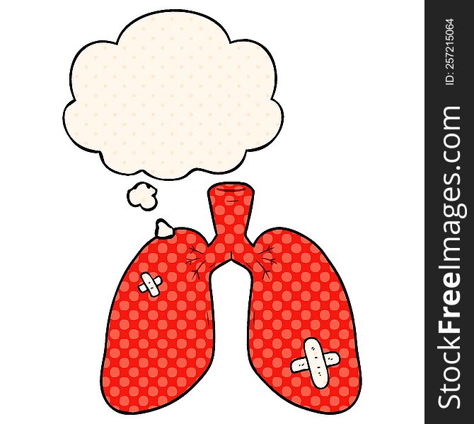 Cartoon Repaired Lungs And Thought Bubble In Comic Book Style
