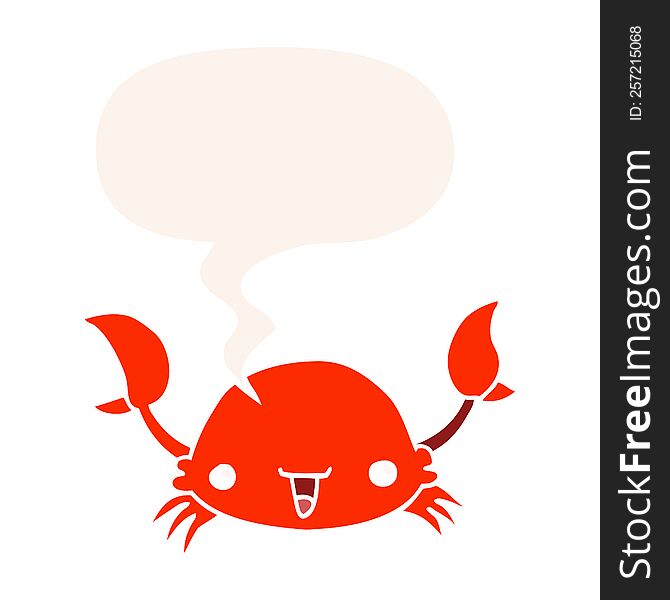 cartoon crab with speech bubble in retro style