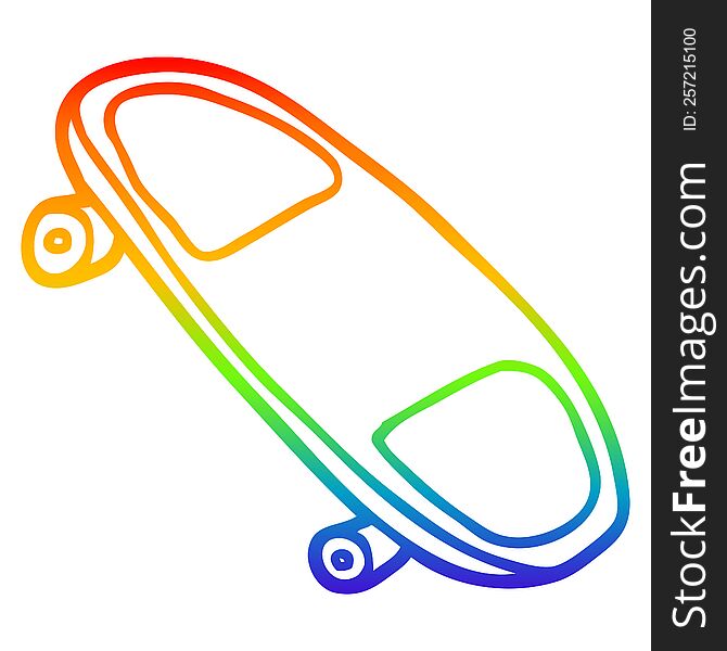 rainbow gradient line drawing of a cartoon skateboard