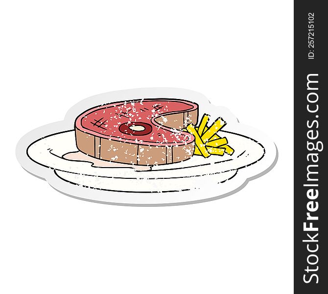 Distressed Sticker Of A Cartoon Steak Dinner