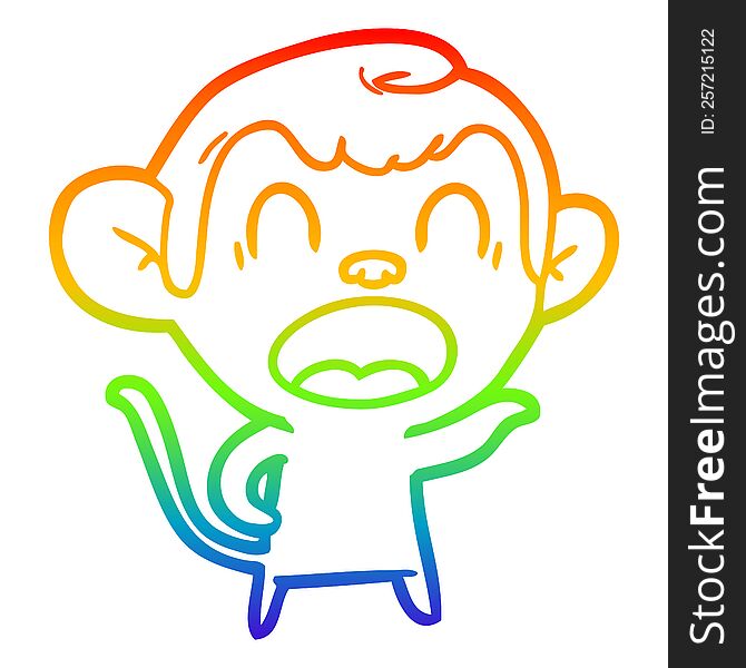 rainbow gradient line drawing shouting cartoon monkey pointing