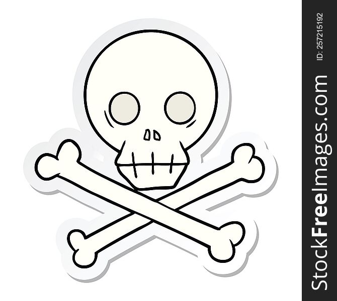 sticker of a cartoon skull and crossbones