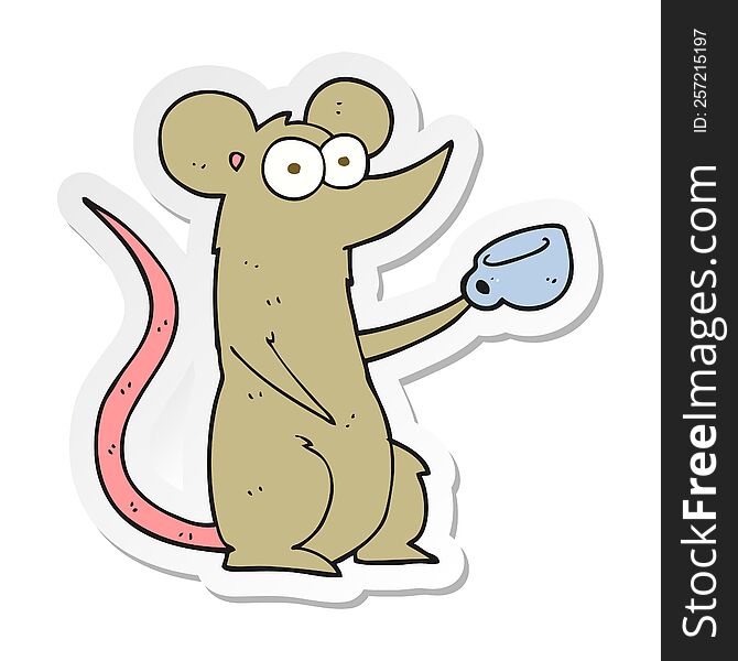 sticker of a cartoon mouse with coffee cup