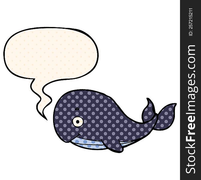cartoon whale with speech bubble in comic book style