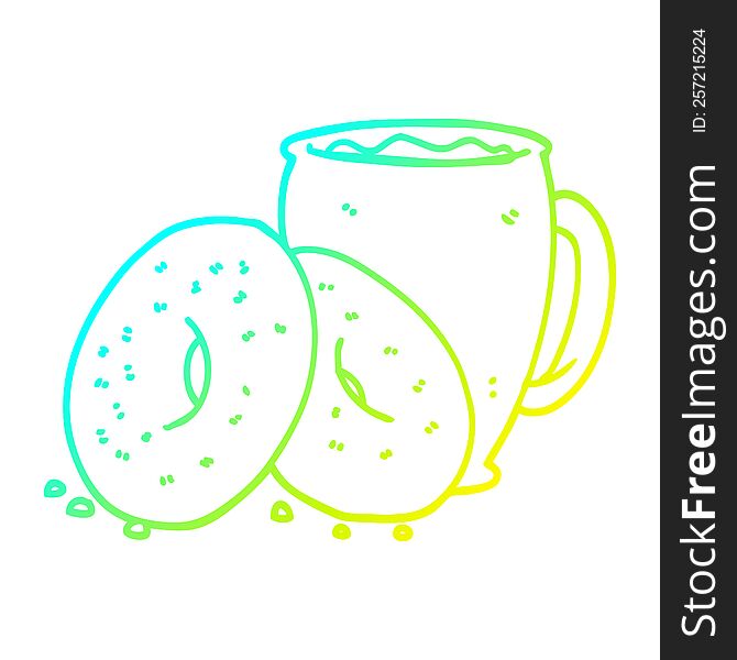 Cold Gradient Line Drawing Cartoon Coffee And Donuts