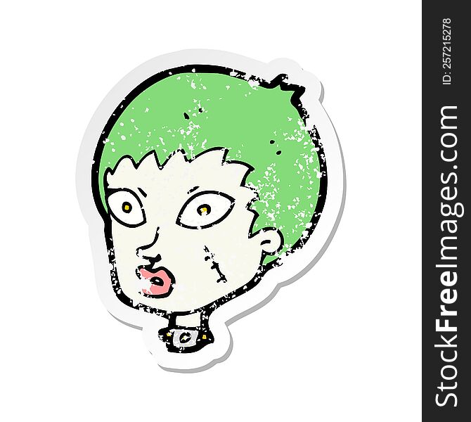 Retro Distressed Sticker Of A Cartoon Female Zombie Head