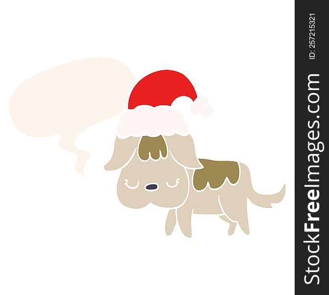 Cute Christmas Dog And Speech Bubble In Retro Style