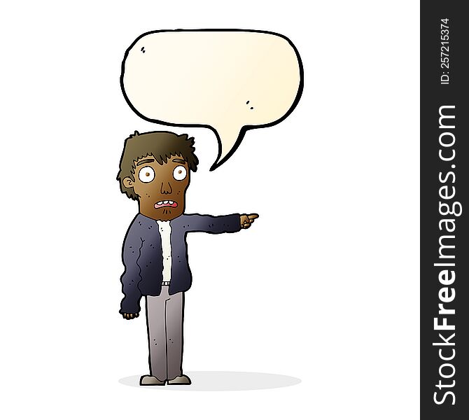 Cartoon Terrified Man Pointing With Speech Bubble