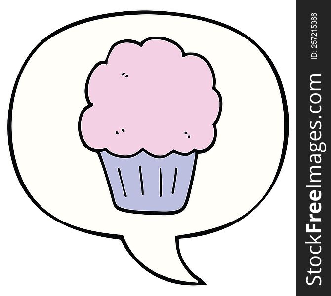 Cartoon Cupcake And Speech Bubble