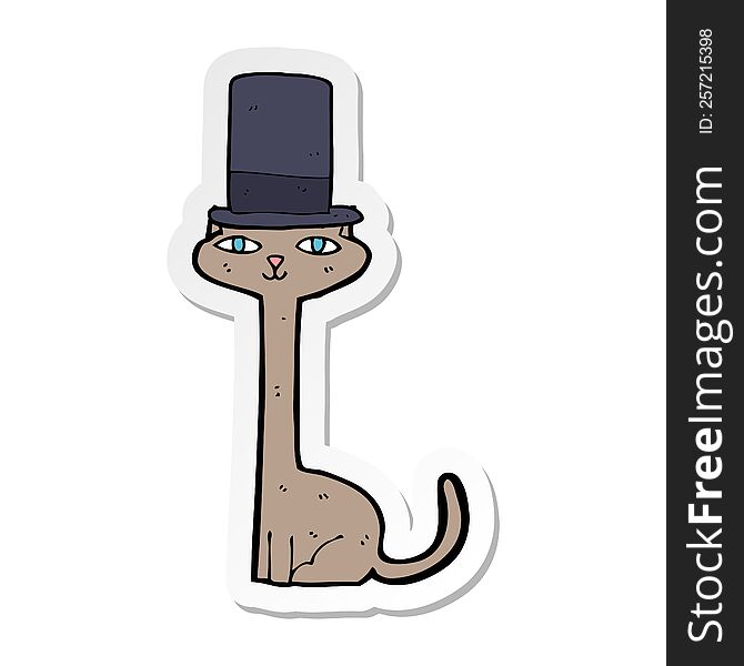 Sticker Of A Cartoon Cat In Top Hat