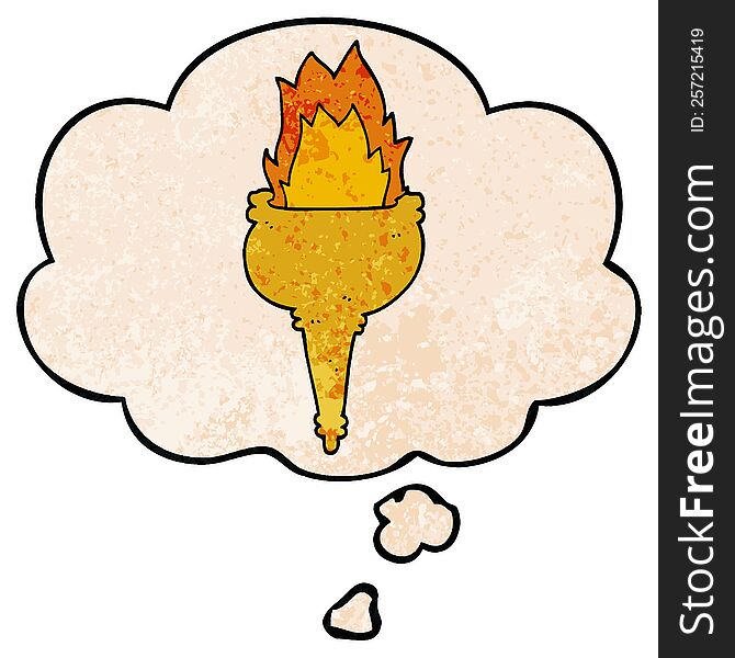 cartoon flaming torch with thought bubble in grunge texture style. cartoon flaming torch with thought bubble in grunge texture style