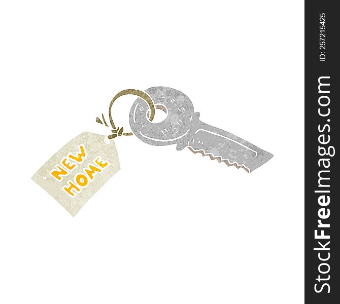 Retro Cartoon House Key With New Home Tag