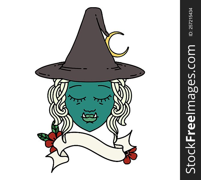 Retro Tattoo Style half orc witch character face. Retro Tattoo Style half orc witch character face