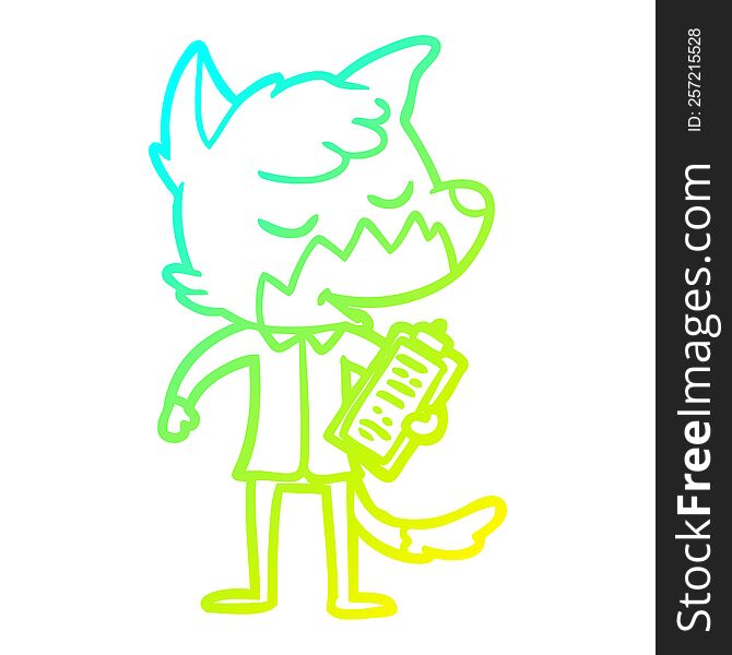 cold gradient line drawing of a friendly cartoon fox manager