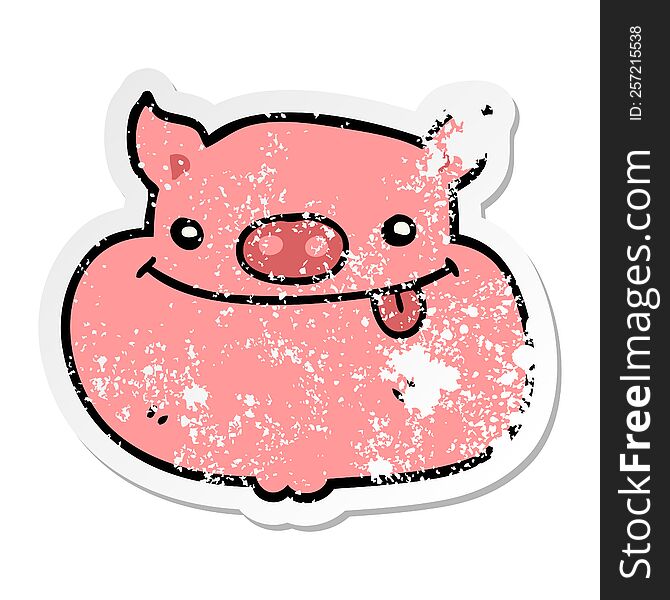 Distressed Sticker Of A Cartoon Happy Pig Face