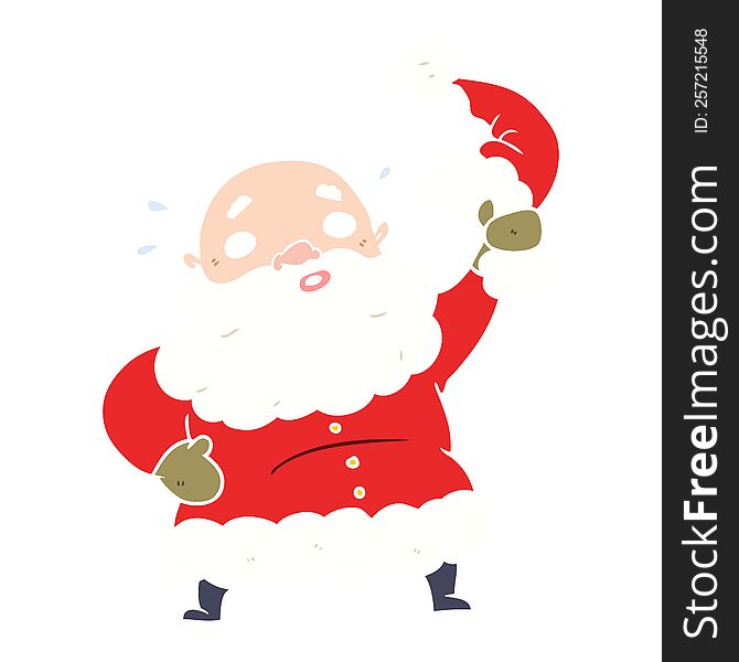 Flat Color Style Cartoon Santa Claus Waving His Hat