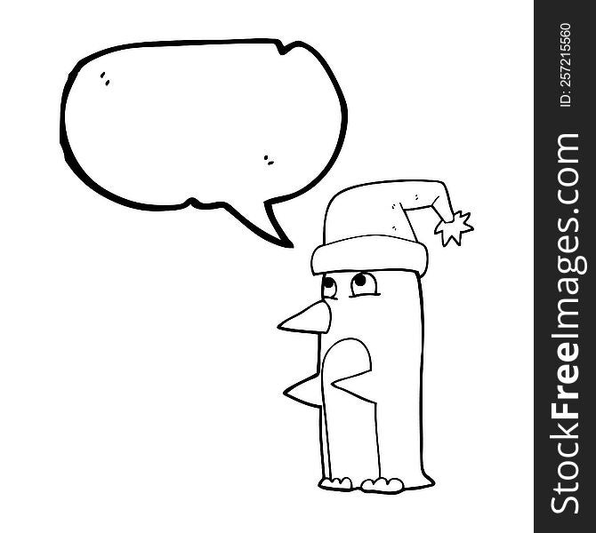 freehand drawn speech bubble cartoon christmas penguin