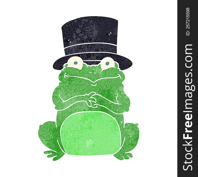 freehand retro cartoon frog in top hat