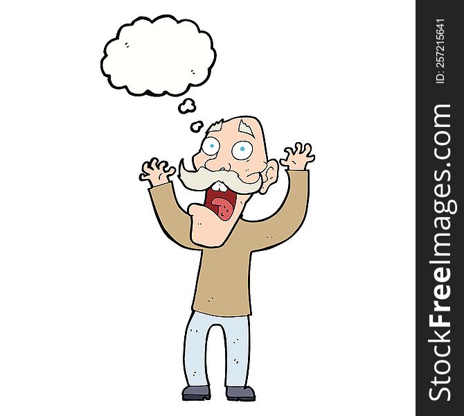 Cartoon Old Man Getting A Fright With Thought Bubble