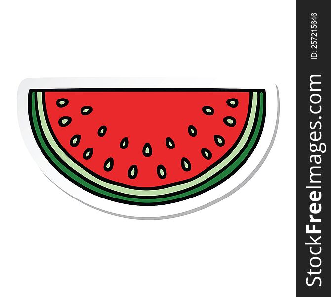 Sticker Of A Quirky Hand Drawn Cartoon Watermelon