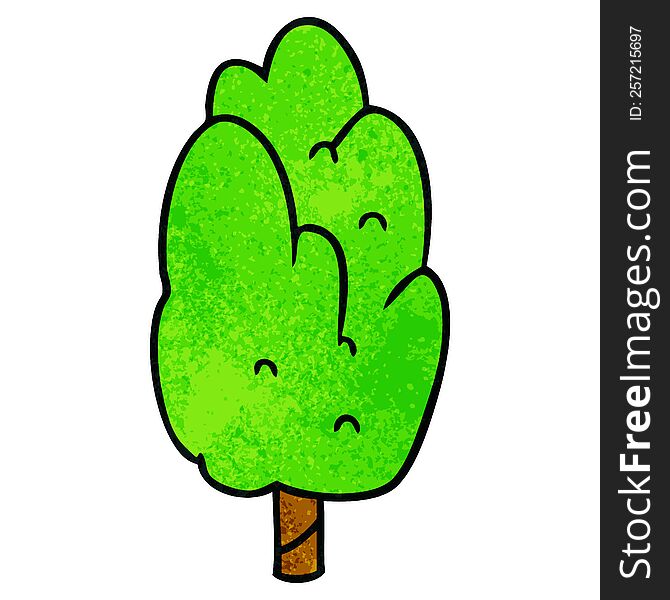 hand drawn textured cartoon doodle single green tree