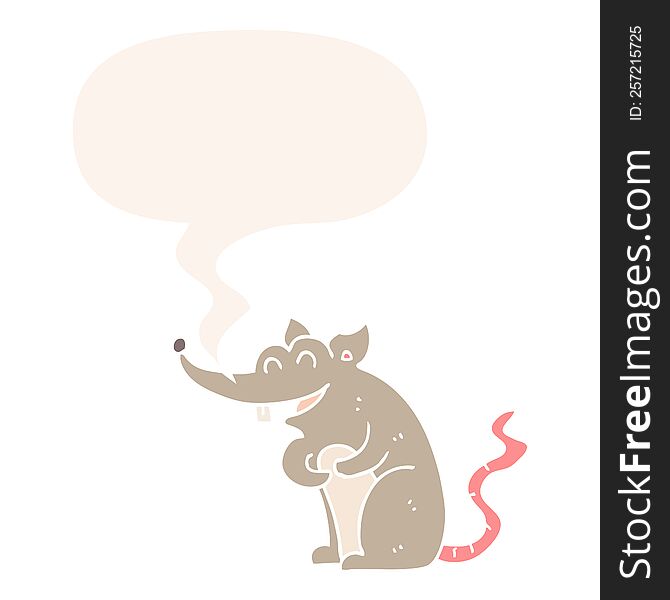 Cartoon Rat And Speech Bubble In Retro Style