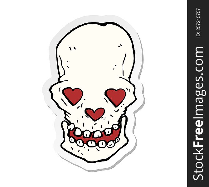 Sticker Of A Cartoon Skull With Love Heart Eyes