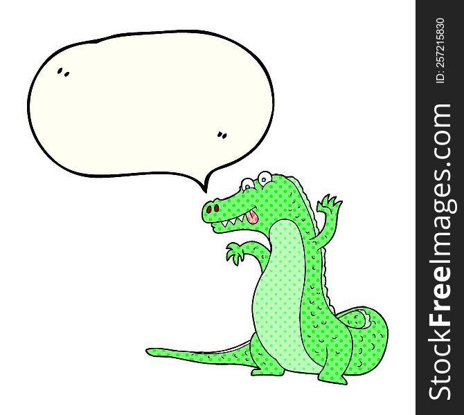 freehand drawn comic book speech bubble cartoon crocodile
