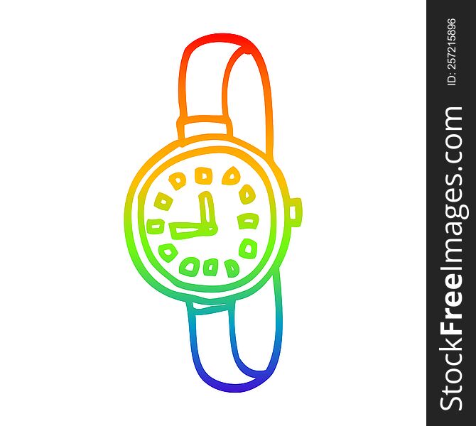 rainbow gradient line drawing of a cartoon wrist watch