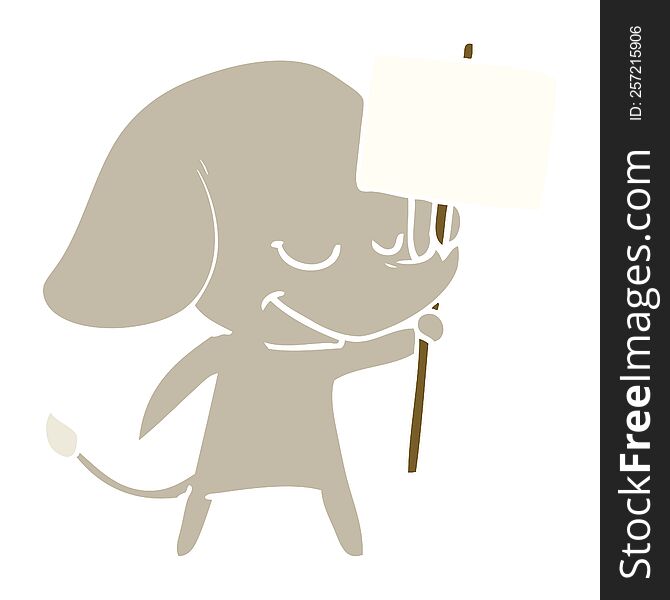 Flat Color Style Cartoon Smiling Elephant With Placard