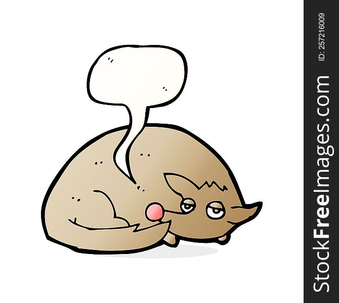 cartoon curled up dog with speech bubble