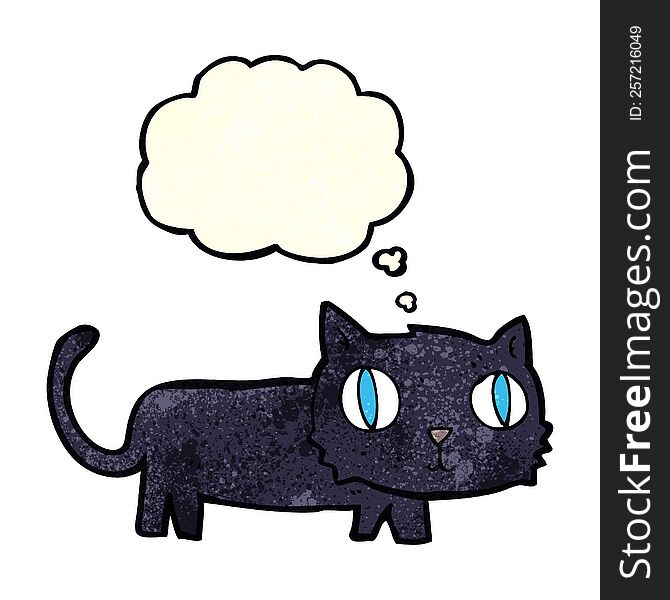 cartoon black cat with thought bubble