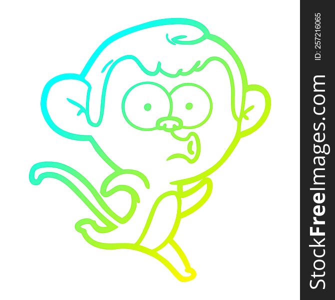 Cold Gradient Line Drawing Cartoon Surprised Monkey
