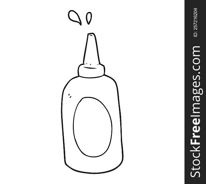 freehand drawn black and white cartoon ketchup bottle