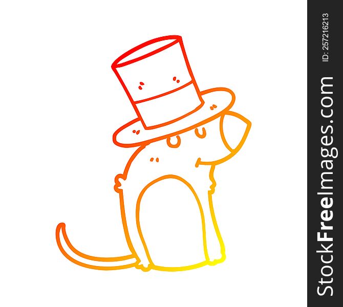Warm Gradient Line Drawing Cartoon Rat Wearing Christmas Hat