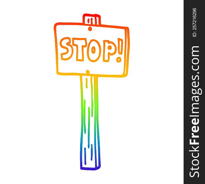 Rainbow Gradient Line Drawing Cartoon Road Sign