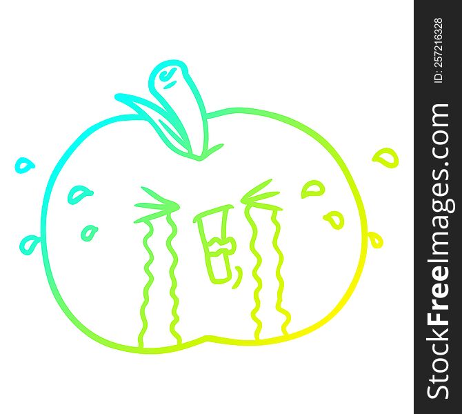 Cold Gradient Line Drawing Cartoon Apple Crying