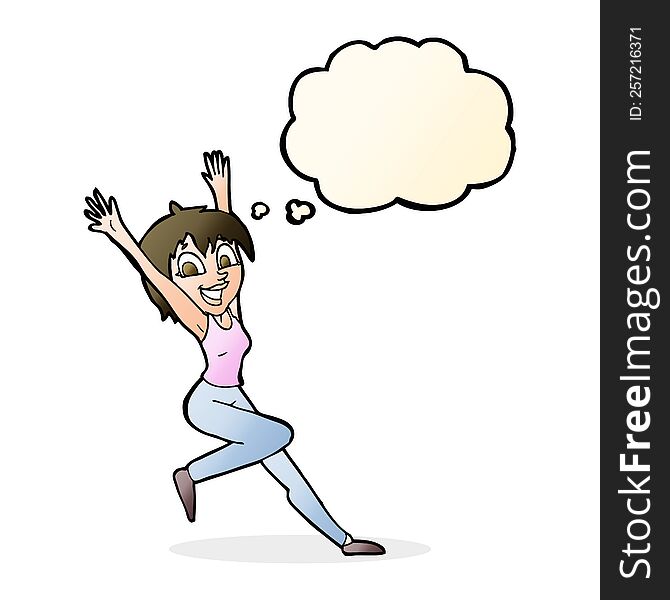 Cartoon Excited Woman With Thought Bubble