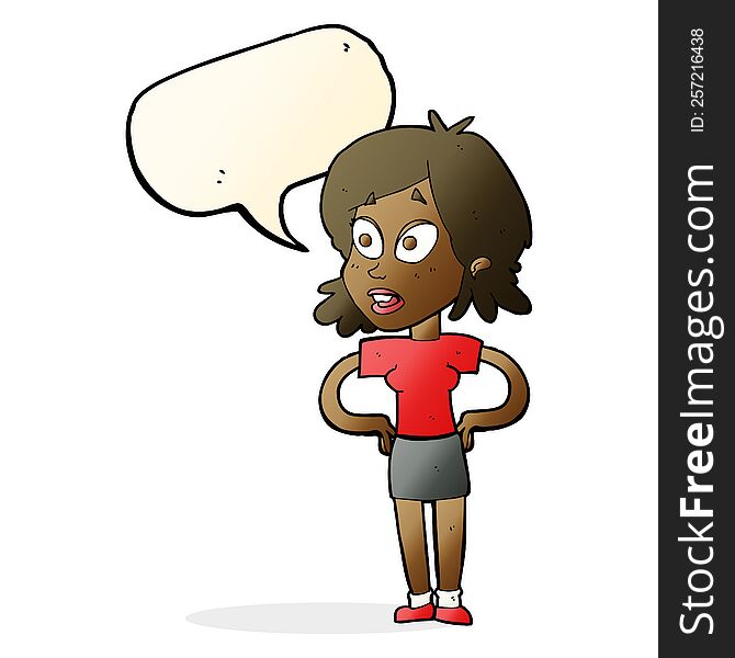 Cartoon Woman With Hands On Hips With Speech Bubble