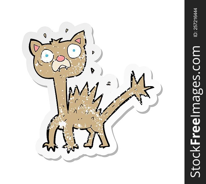 Retro Distressed Sticker Of A Cartoon Scared Cat